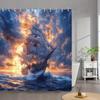 1pc Sunset Sailing Shower Curtain - Three-Masted Ship at Golden Hour with Dramatic Pink Purple Clouds & Turbulent Waves