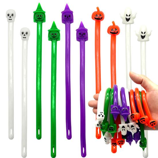 5/10Pcs Halloween Stretchy String Sensory Toy Pumpkin Witch Ghost Skull Stretchy Noodle Stress Anxiety Relief TPR Elastic Rope Fidget Toy Party Favors