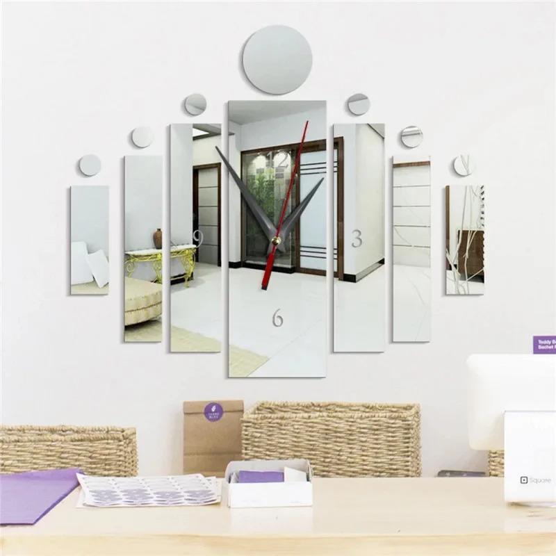 Modern Wall Clock Mirror Silver 3D Big Quartz Watch for Living Room Home Decoration Silver Stickers