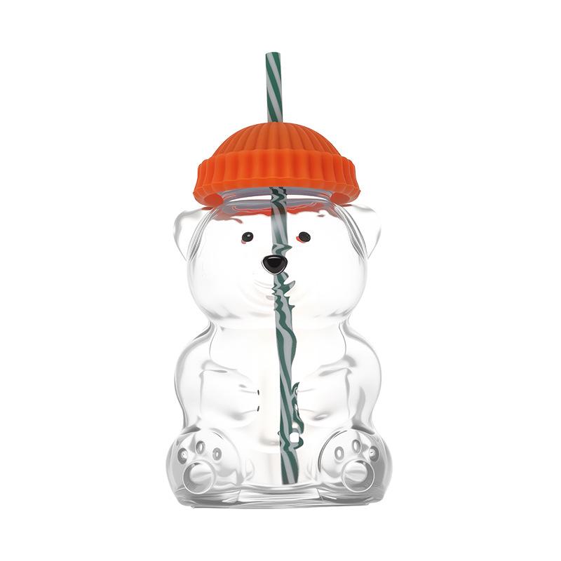 Creative Teddy Bear Glass Straw Cup: Cute, Cartoon, 600ml, High-Value, Perfect for Coffee