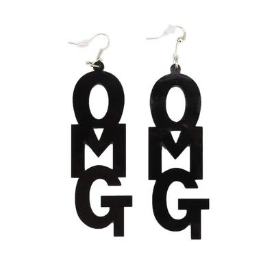 Cross-Border Nightclub Acrylic Earrings: Exaggerated Black and White OMG Letter Design for Women