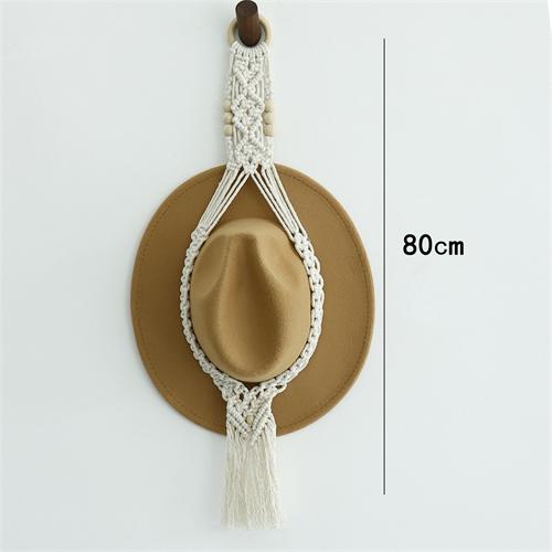 Boho Macramé Věšák na klobouky Bohemský stojan na vystavení klobouků Ručně vyráběný bavlněný tkaný Dekorativní závěsný na stěnu Organizér na ukládání kovbojských klobouků