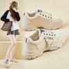 Sapatos femininos casuais, plataforma grossa, com cadarço, antiderrapantes, para caminhada, em couro PU, confortáveis, tênis de corrida para mulheres, tênis respiráveis