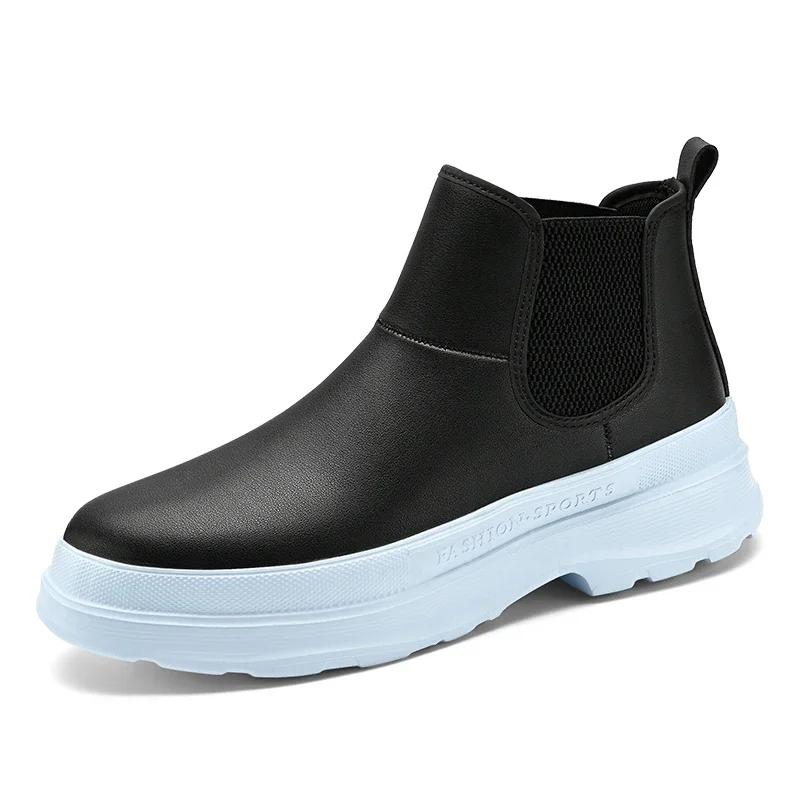 

Модные мужские байкерские ботинки, осенне-зимние кожаные ботинки, мужская повседневная обувь для активного отдыха, высокие, без застежек, износостойкие, индивидуальная новая мужская обувь 45