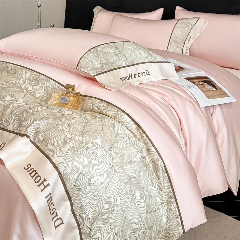 

Fashion Faux Silk Bedding Set Washed Ice Silk Summer Air Conditioning Duvet Cover Cozy Naked Sleeping Comforter Soft Sets 1.2m 3pcs set рожевий