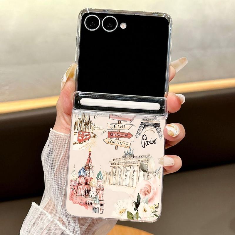 Magnetic Snow Mountain Print Phone Case For Samsung Galaxy Z Flip7 FE Flip6 Flip5 Flip7 6 Shockproof Clear Hard PC Folding Cover