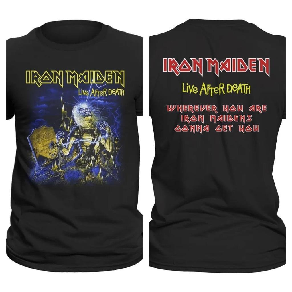 Unisex Iron Maiden Live After Death Double Sided Graphic T-Shirt, Heavy Metal Rock Band Black Street Tee, Music Fan Merchandise