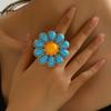 Квіткова каблучка для жінок Велика Бохо Великий Квітучий Квітка Квіткова Каблучка Сині Пелюстки Цинк Сплав Каблучка для Весілля