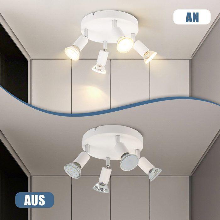 Nettlife Plafonnier 4 Spots Orientables, GU10, Métal blanc, Disque , pour Salon, Chambre, Couloir, Bureau, ampoule non fournie