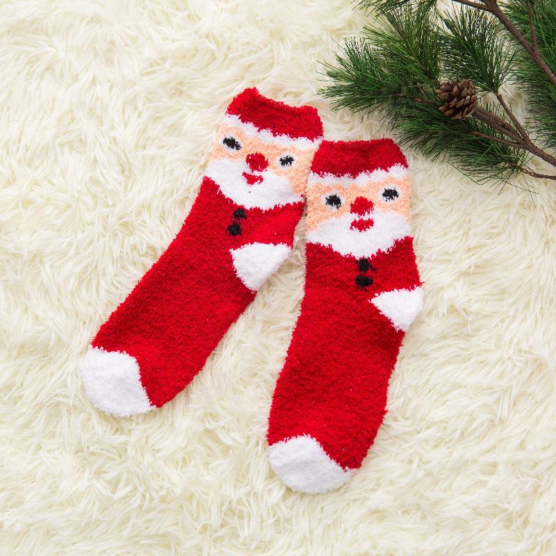 

Women s Santa Claus Plush Mid-Tube Socks - Autumn/Winter Velvet Coral Fleece Cartoon Floor Socks One Size