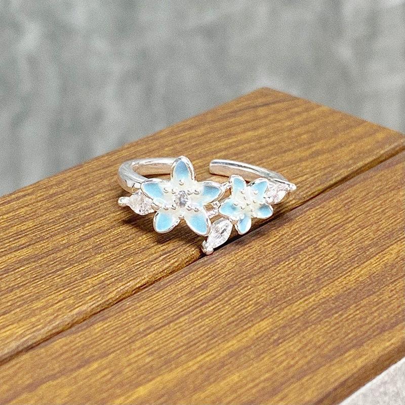 Cremefarbener Süßer Mädchenstil Emaille Tropföl Blume Offener Ring Exquisiter Nischen Hoher Sinn Ausländischer Schöner Ring