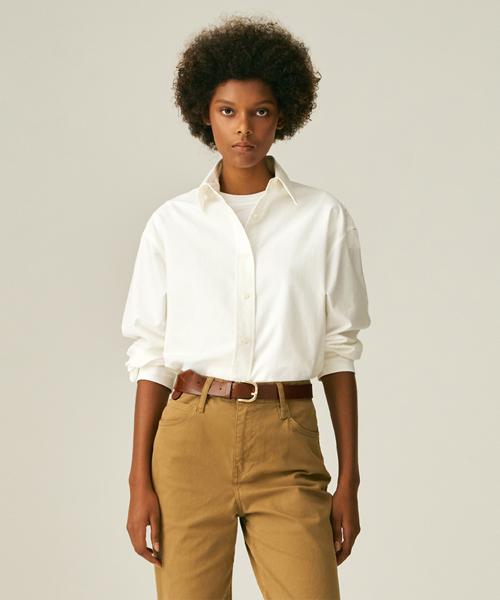 Lady Volume Placket Point Oxford Shirt_Ivory Ivory/S