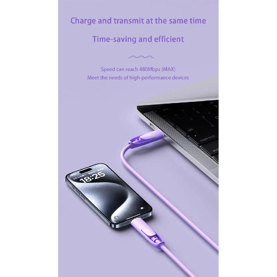 New Fast Charging Cable 4 in 1 Silicone Cable With 8 Pin/Type C/USB a Port High-speed Charger Wire For Samsung iPhone Huawei