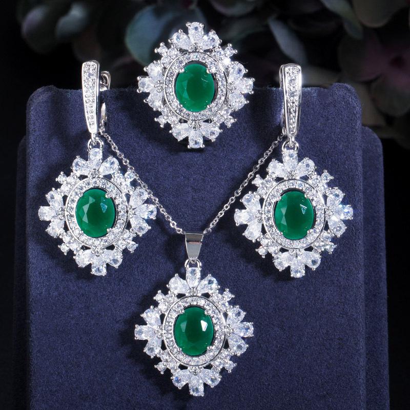 Crystal High-End Jewelry Set, Zircon Necklace, Earrings, Rings, Three-Piece Set, Wedding Accessories.