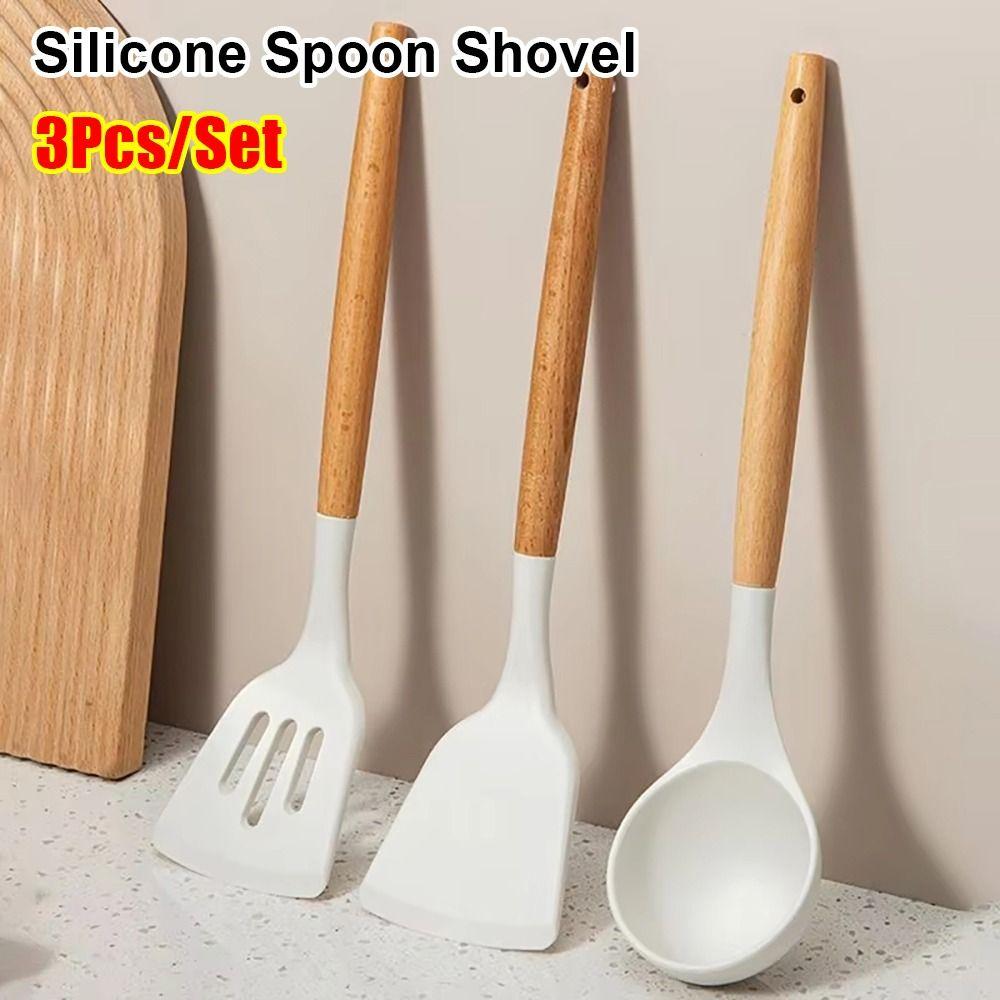 3Pcs/set Beige Cooking Turner Spatula Colander Kitchen Utensils Cookware Pancakes Frying Pan