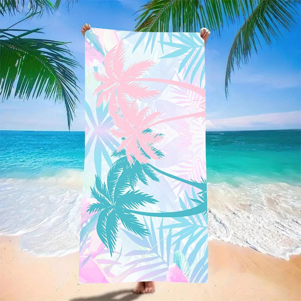 Pink Green Gradient Tropical Floral Print Beach Towel Sand Proof Pool Towel Summer Swim Outdoor Gym Summer Pool Side Gear