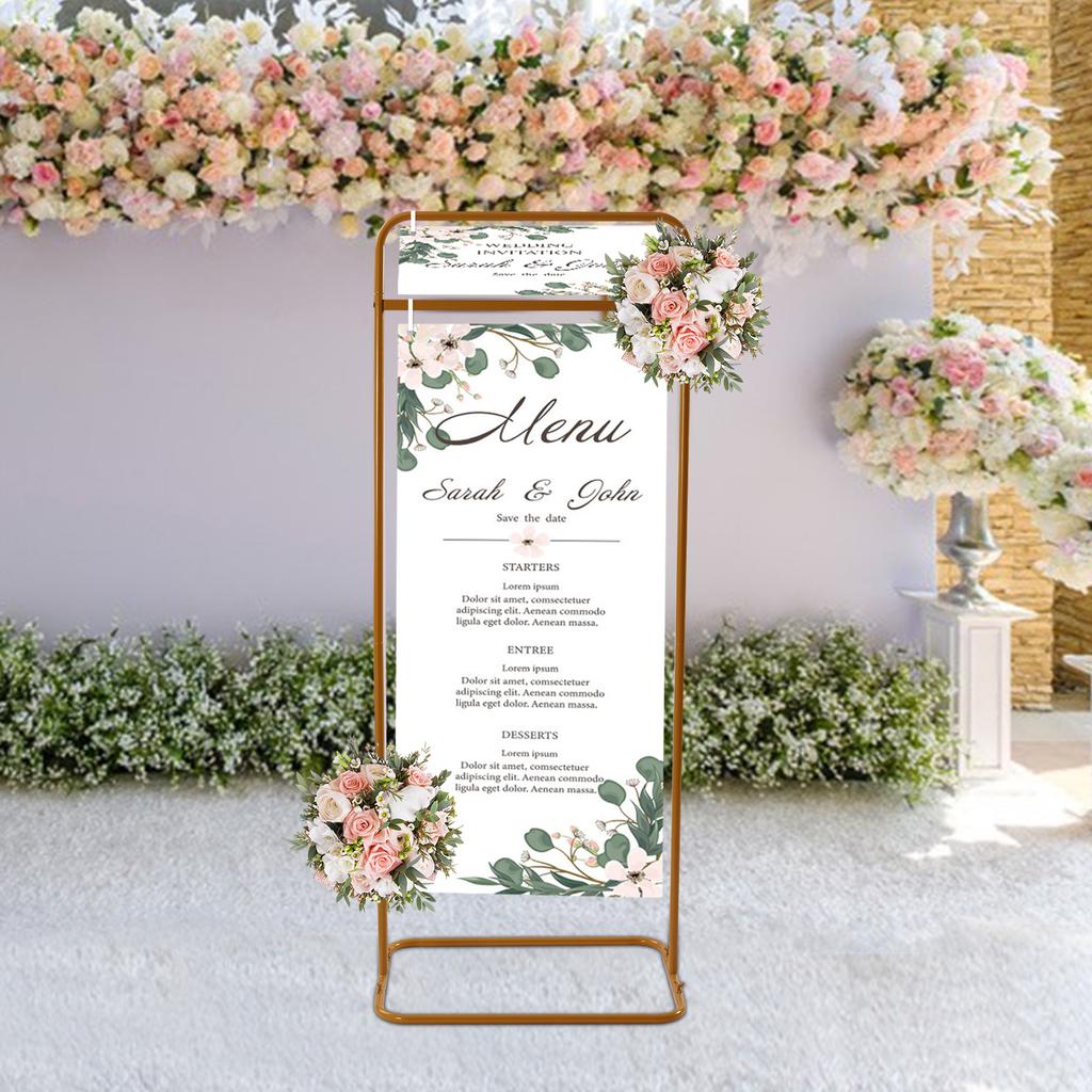Elegant Gold Metal Wedding Arch Stand Decor,4.9 Ft Tall Geometric Welcome Sign Frame, Seating Chart Holder, Guest List Directory