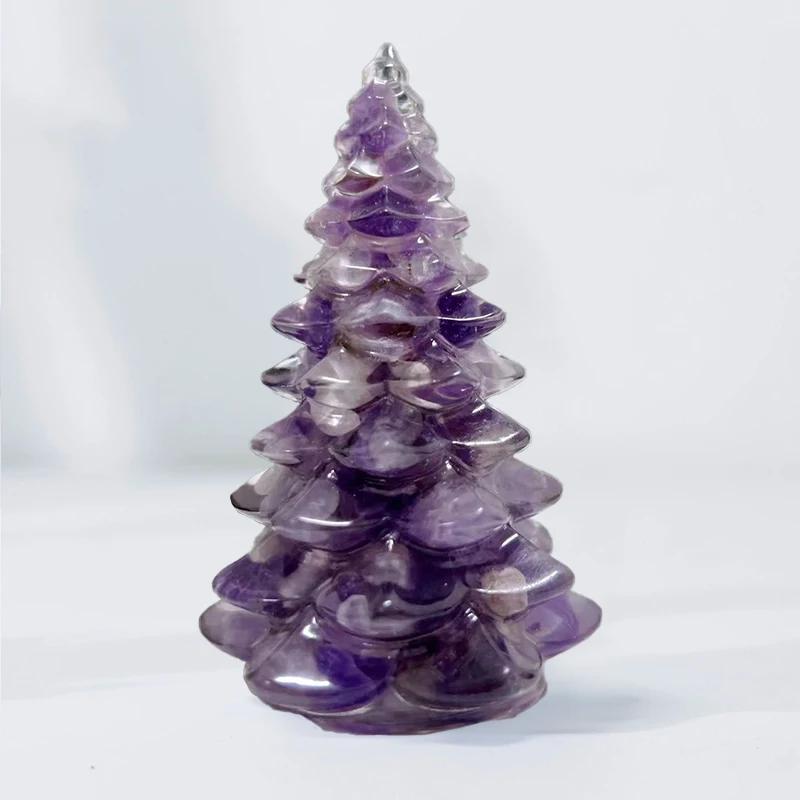 

1 шт. Рождественская елка из кристальной смолы, ручная работа, украшение, скульптура Фэншуй из натурального камня аметиста, счастливые рождественские елки, домашний декор