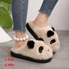 Fashion Cute Panda Fluffy Fur Indoor Slippers Women 2025 Winter Warm Short Plush Flat Heel Home Slippers Comfort Non Slip House Slides