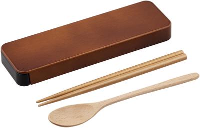 Tatsumiya Löffel Essstäbchen Set Schiebe Magewappa Hergestellt in Japan Hellbraun 18cm &