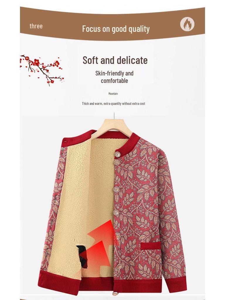 Cárdigan Acogedor de Lana con Forro de la Abuela: Abrigo Grueso y Cálido de Otoño e Invierno para Mujeres de Mediana Edad y Mayores