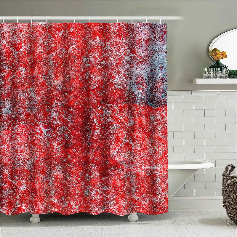 Red Marble Texture Shower Curtain Waterproof Fabric Bathroom Decorative Hanging Bathing Room Window Privacy Protection Size: 60X