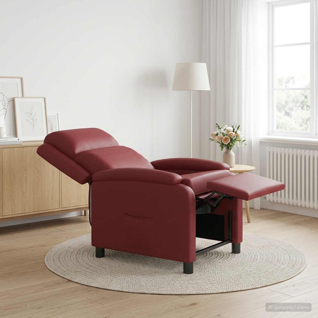 Recliner Chair Wine Red Faux Leather