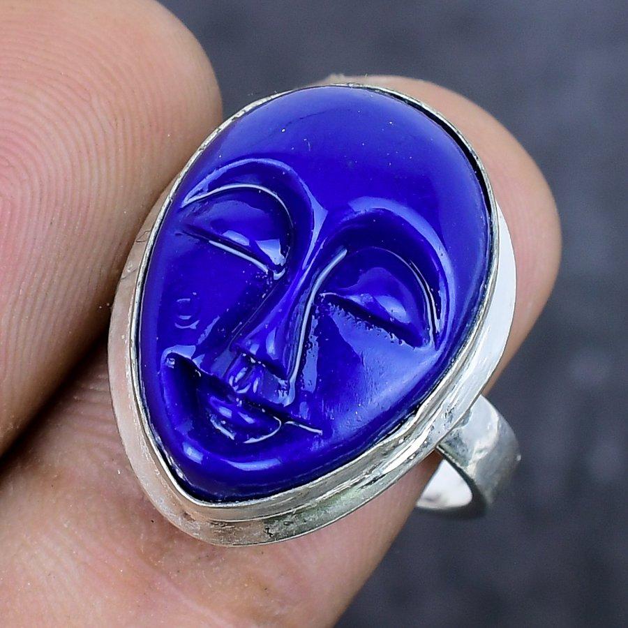 Natural Cameo Gemstone Handmade 925 Sterling Silver Jewelry Ring Size 7.5 J6k34