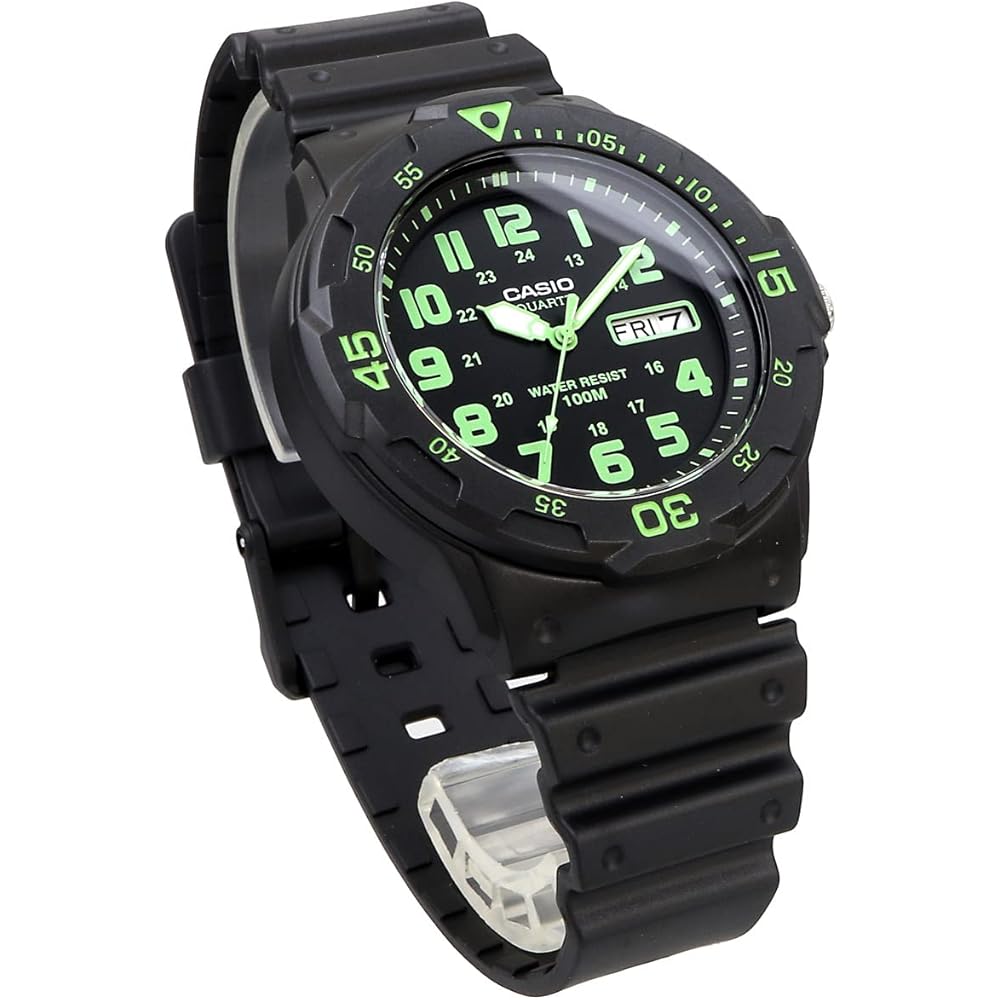 Casio Standard MRW-200H-3BV Quartz Watch Men's Black Lime Green Analog Timepiece