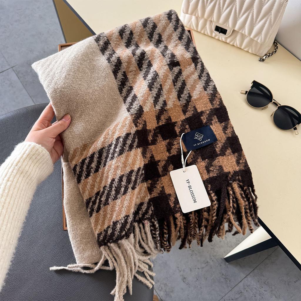 Korean Houndstooth Cashmere Long Scarf Winter Men Women Thickened Warm Shawl Cape Wrap Bufanda Double Sided Poncho Echarpe