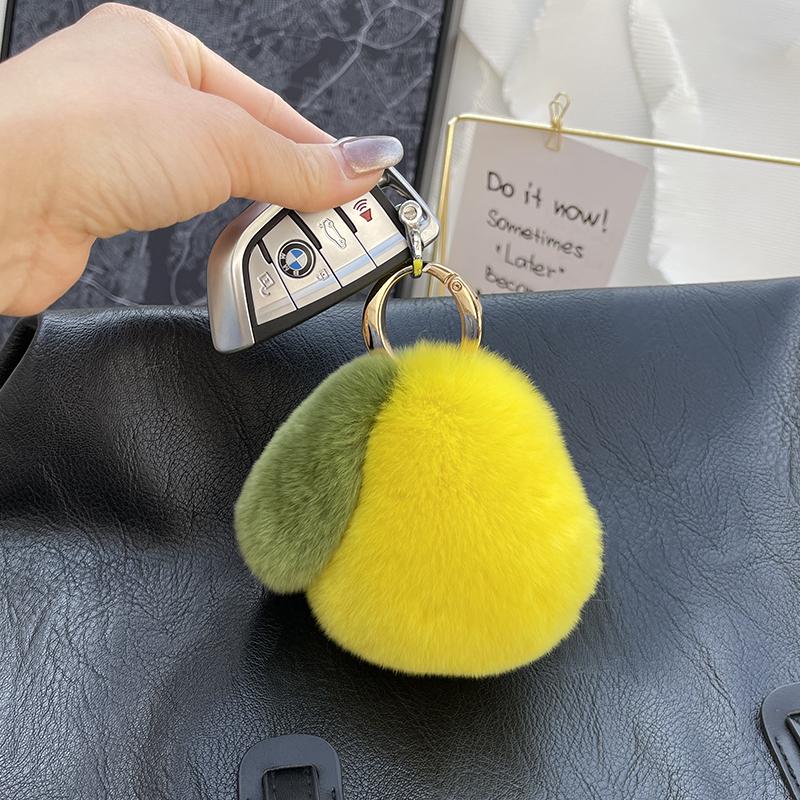 Fashion Cute 10cm Faux Rex Rabbit Fur Ball Pear Keychain Women Bag Key Chain Men Car Keyring Wedding Trinket Girl Party Gift