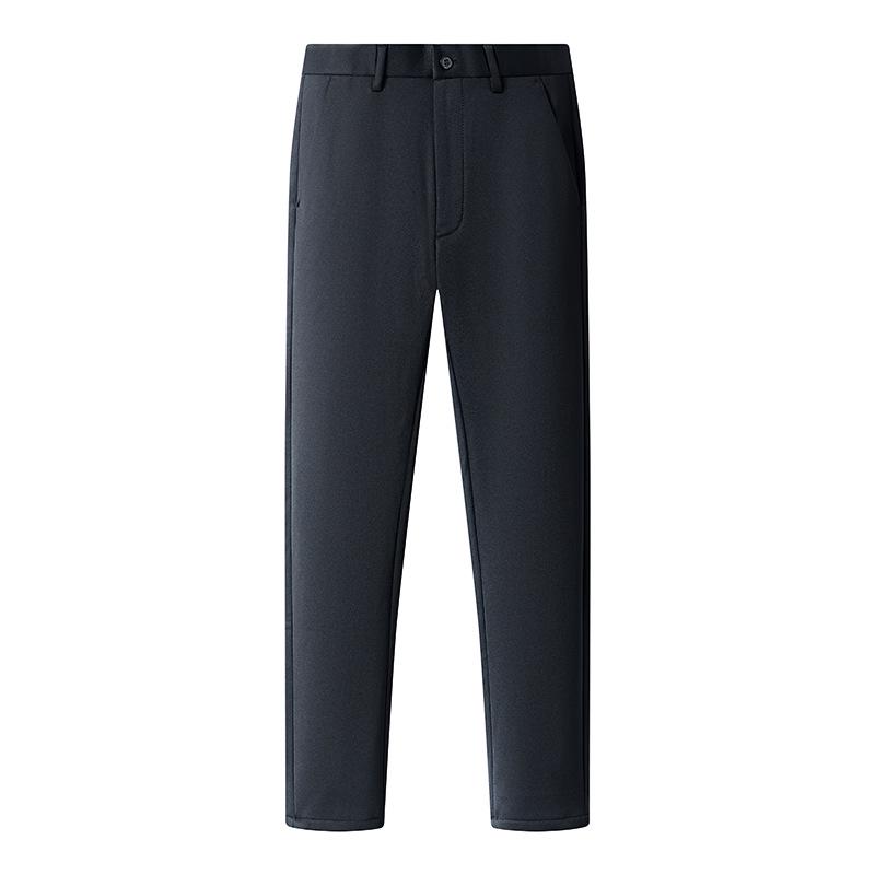Men's Anti-Wrinkle Straight-Leg Business Trousers with Slight Stretch and Warm Plush Lining