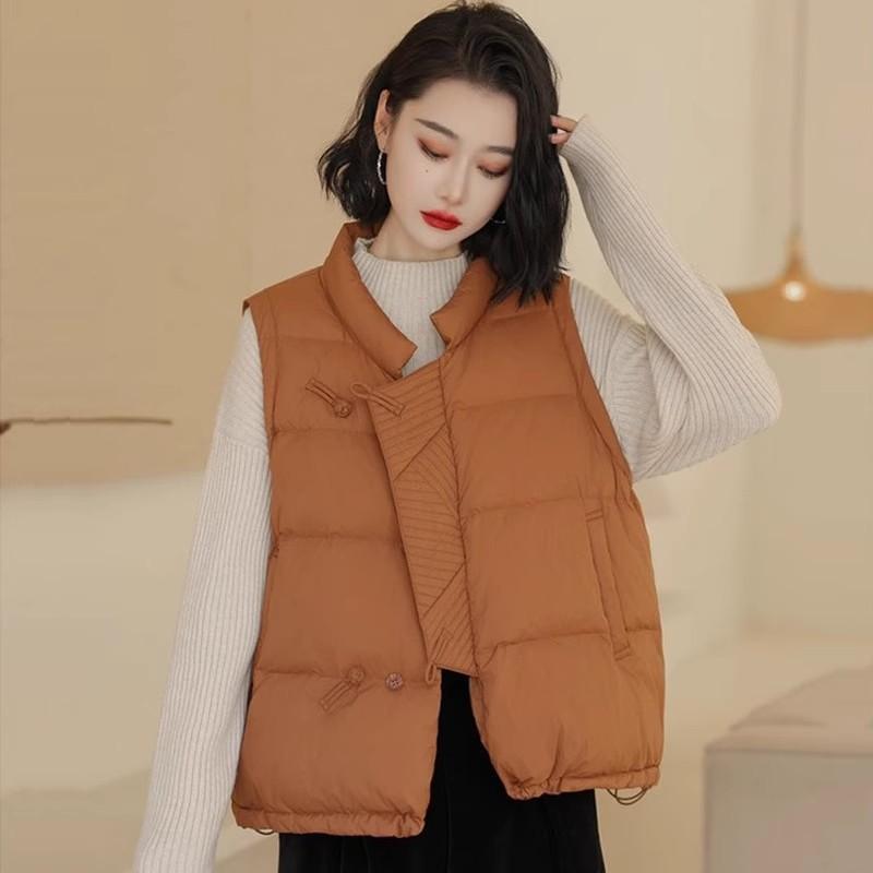

White duck down button down vest women s 2025 autumn and winter fashion retro design sense national style temperament vest tide M