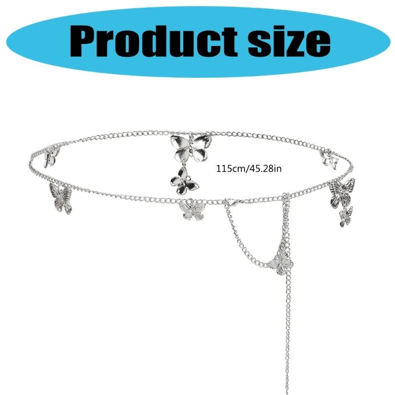 Elegant Butterfly Fringe Pendant Waist Belt Adjustable Metal Chain For Women Fashion Accessory