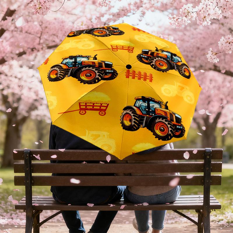 1pc Tractor Hay Pattern Umbrella Design Automatic Opening and Closing Umbrella, High-quality Travel Umbrella, C1128230