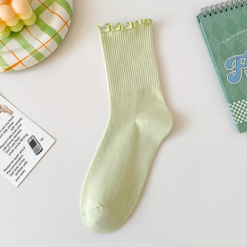 

Socks Pure Cotton Stacking Socks Spring And Autumn Thin Solid Color Versatile Cotton Fungus Edge Medium Tube Socks Women One size fits all зелений
