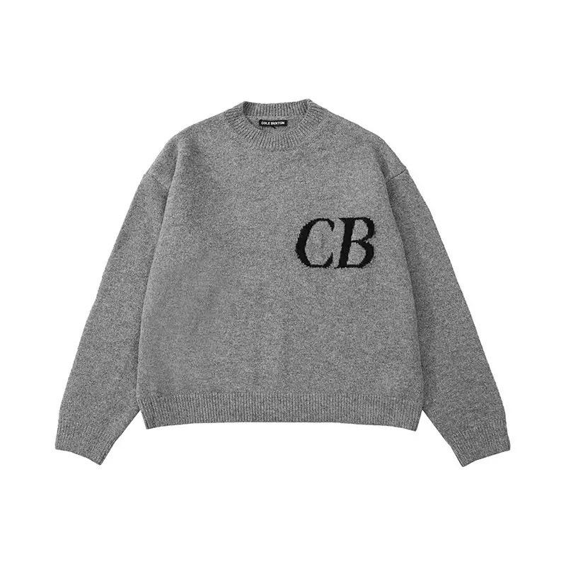 

FlowStreet Y2K Street Trendy Knitted Sweater Autumn Winter Unisex Crew Neck Sweater M сірий