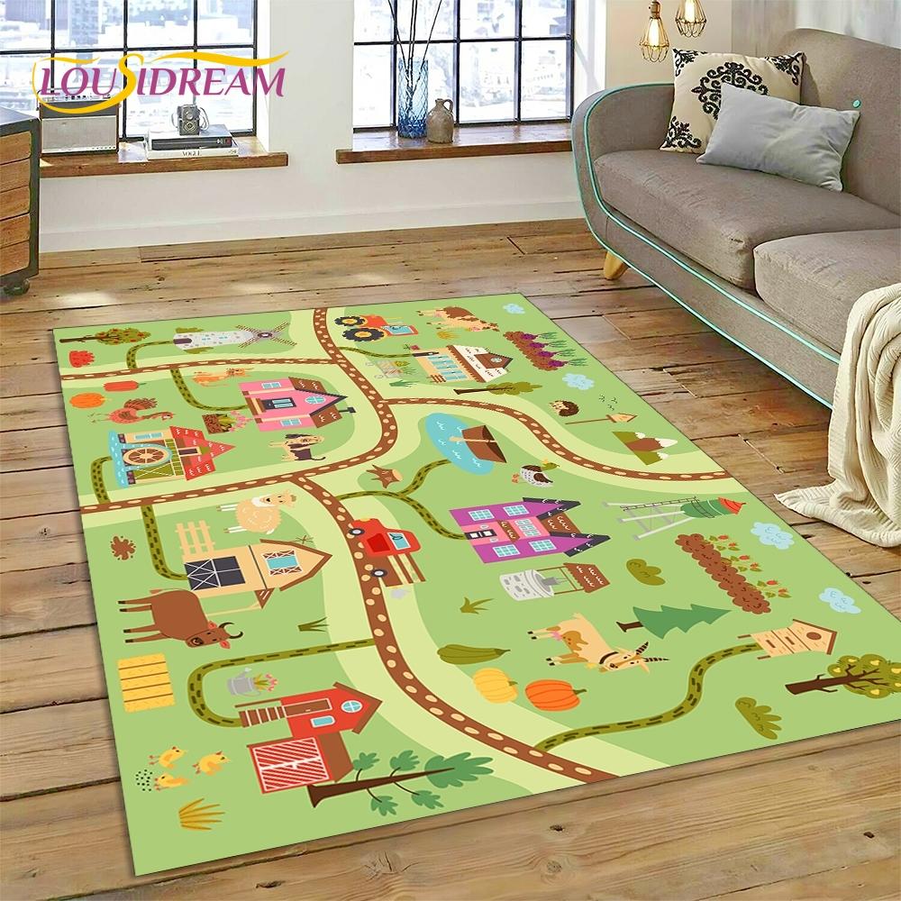 3D Autobahn Laufsteg Spielzimmer Stadtverkehr Straßenkarte Kinderspielmatte Teppich für Wohnzimmer Schlafzimmer Heimdekor, Rutschfest für Sofa