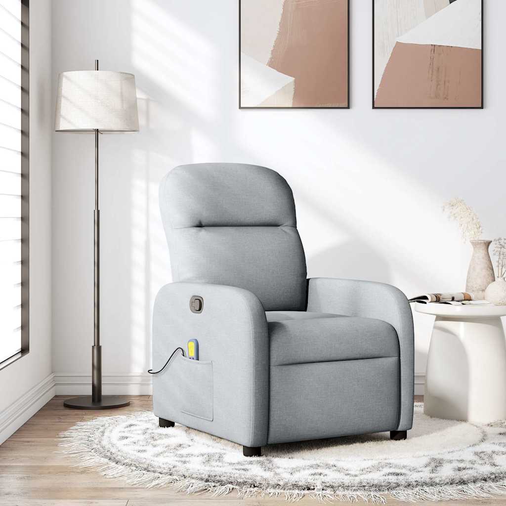 Vidaxl Rozkładany Fotel Masujący, Jasnoszary, Obity Tkaniną