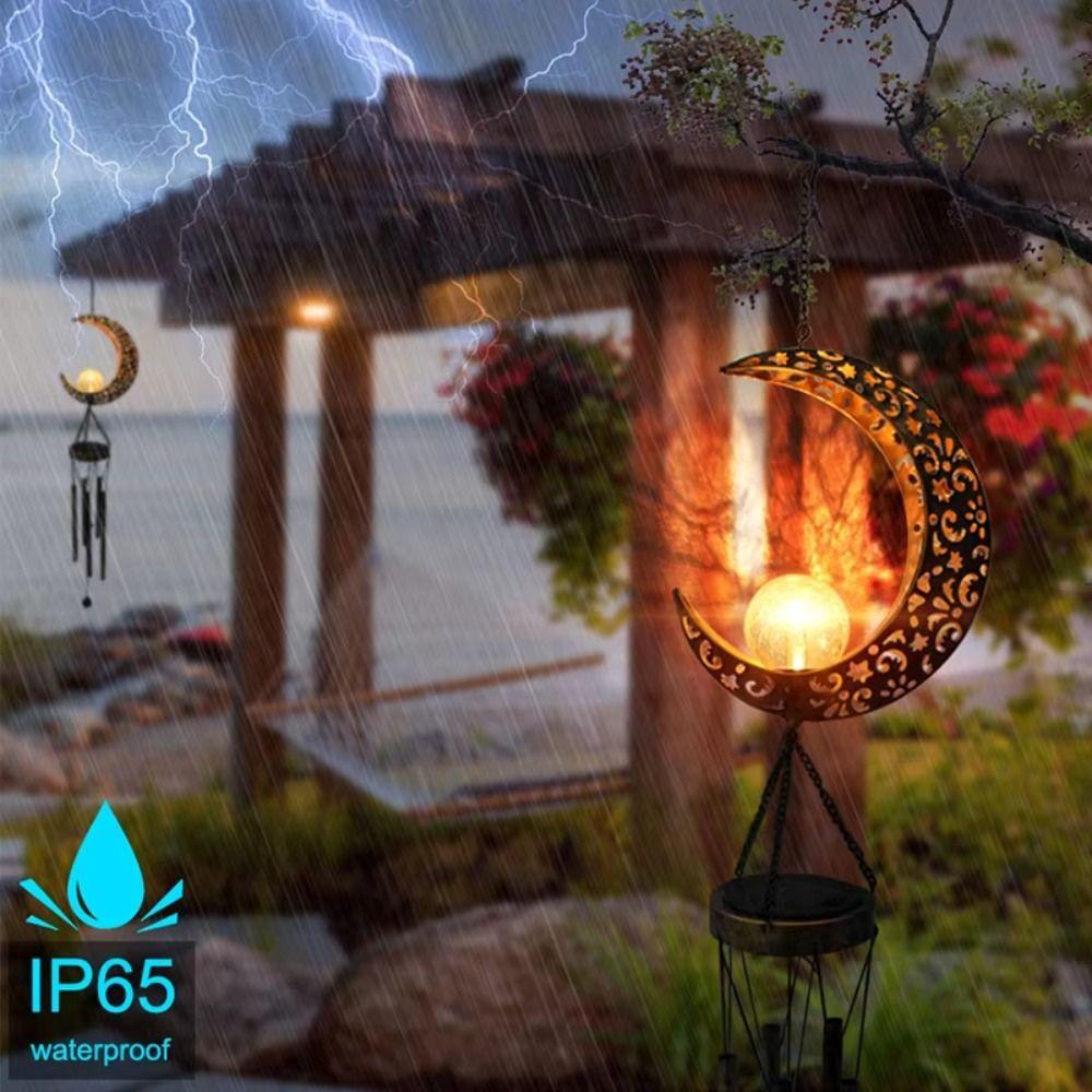 Outdoor Hanging Solar Lights Waterproof Aeolian Bells Moon  LED Solar Wind Chimes  Holiday Party