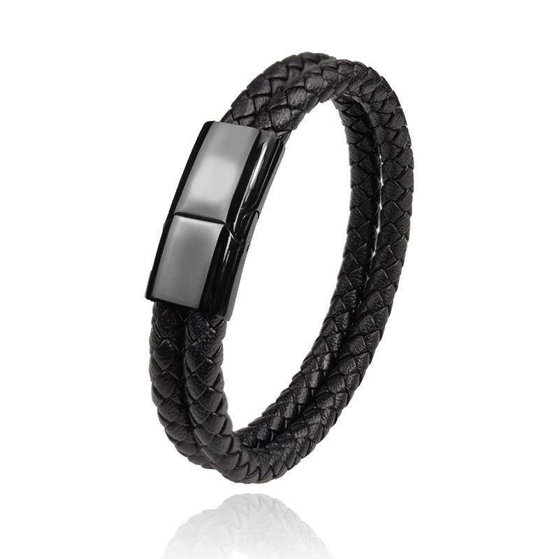 

Mingao MF Double Leather Braided Stainless Steel Men s & Women Bracelets With Black/Brown Charm Magnet Clasp Custom Accessors 20.5cm
