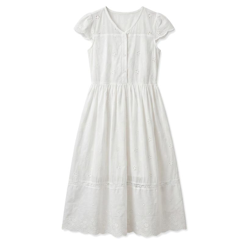 Girls Fashionable Pure Cotton Dress for Summer, Children s Princess V-neck White Long Dress 120cm белый