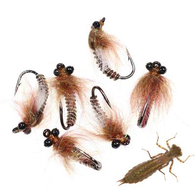 6PCS #8 Weighted Fly Fishing Lure Bait Dragon Fly Nymph Insect Worm for Trout Perch Bass Carp