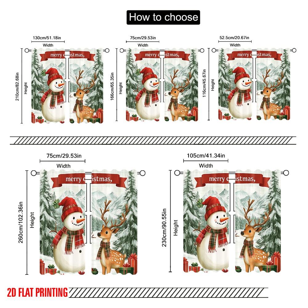 2pcs,2D plane printing Minimalist Curtains Cute Deer Snowman Christmas Winter (2) Durable 100% Polyester Fabric (without rod)
