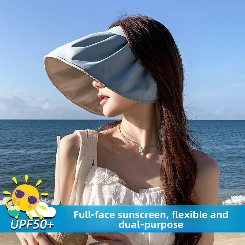 2-in-1 Women Wide Brim Sun Hat, Anti UV Shell Hat & Headband, Sunscreen Cap for Outdoor Beach Summer Use
