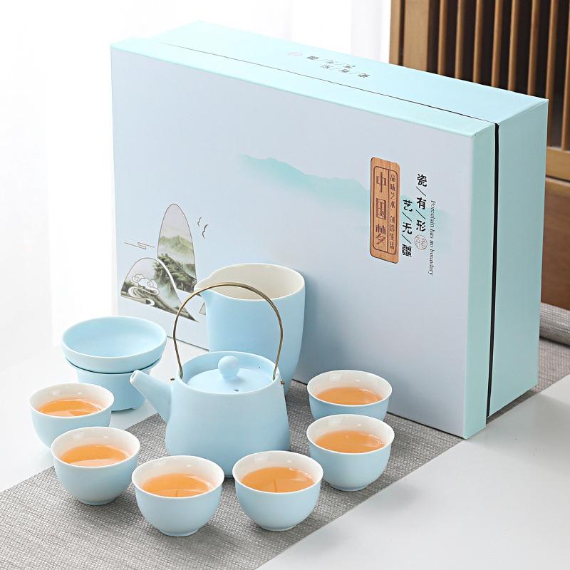 Household simple color glaze ceramic kung fu tea set gift box set gift gift