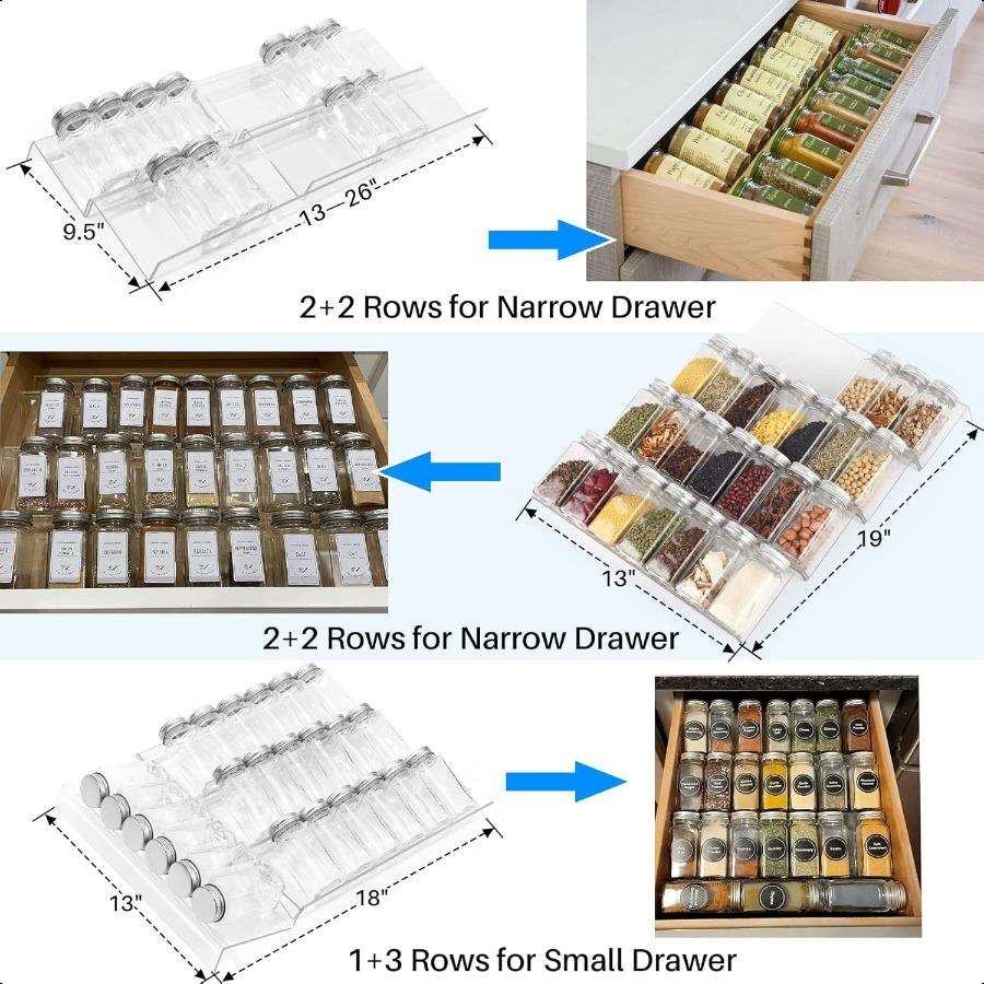 

Органайзер для специй 4 яруса 8 штук Кухонный органайзер для специй Лоток для ящика Акриловый органайзер для приправ Расширяемая стойка от 13 до United States