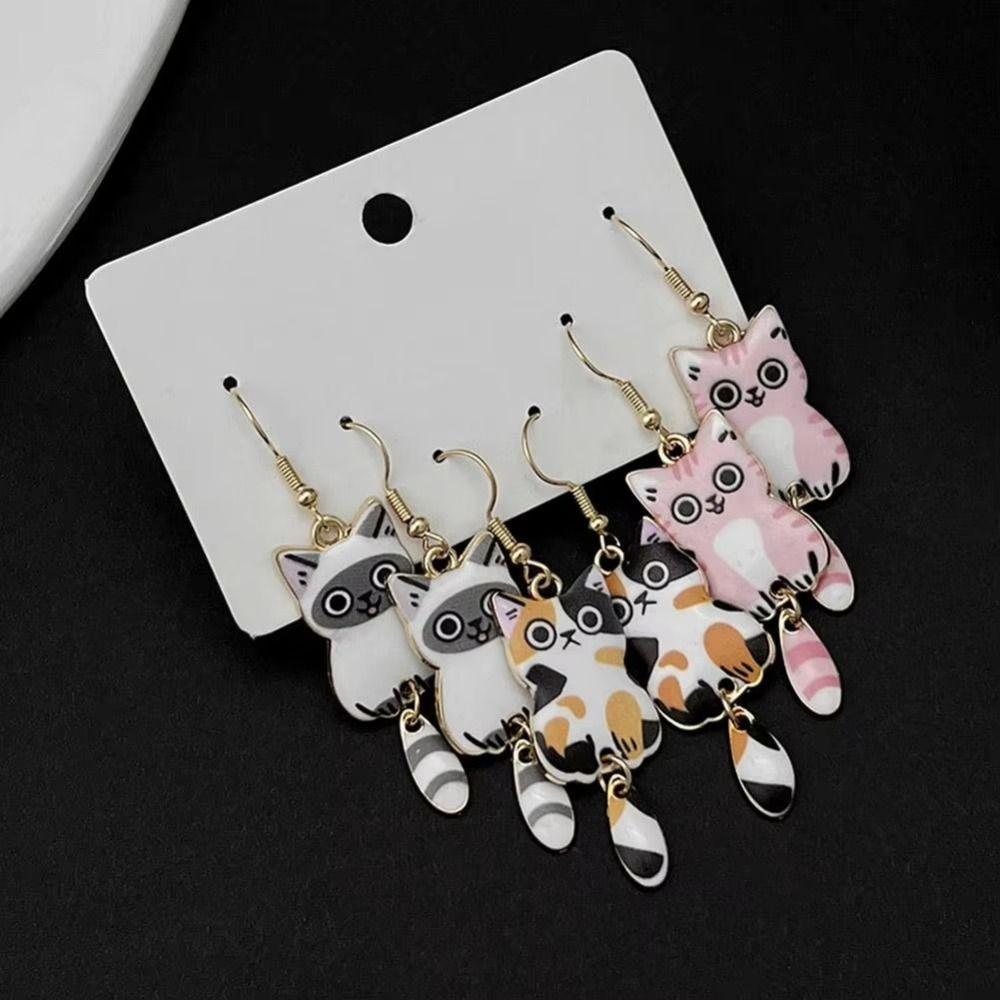 Enamel Zinc Zinc Alloy Cat Dangle Earrings Hanging Tail Cartoon Animal Earrings 3D Cat Earrings Lovely Gift