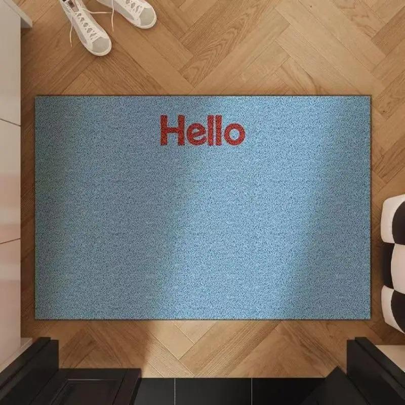 Simple Doormat Vibrant Solid Color Hello Letter Doormat Entrance Welcome Carpet Anti-Dust Indoor Outdoor Home Mat