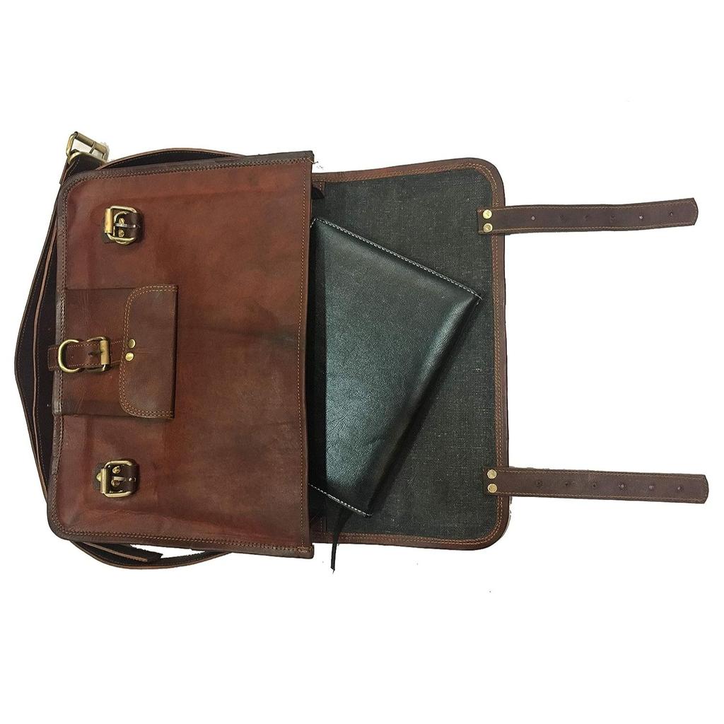 Laptop 15 Inch Front Pocket Vintage Men's Brown Handmade Leather Briefcase Best Laptop Messenger Bag Satchel Original Leather Laptop Bag/Messenger Bag